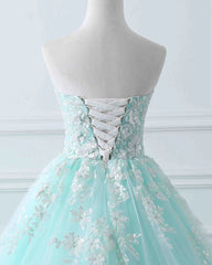 Charming Mint Green Tulle Corset Ball Gown Sweet 16 Dress, Lace Applique Corset Prom Dress outfits, Girlie Dress