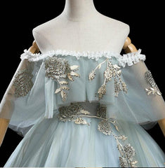 Charming Princess Light Green Tulle with Lace Flowers Corset Prom Dress, Light Green Party Dress Outfits, Prom Dress Modest