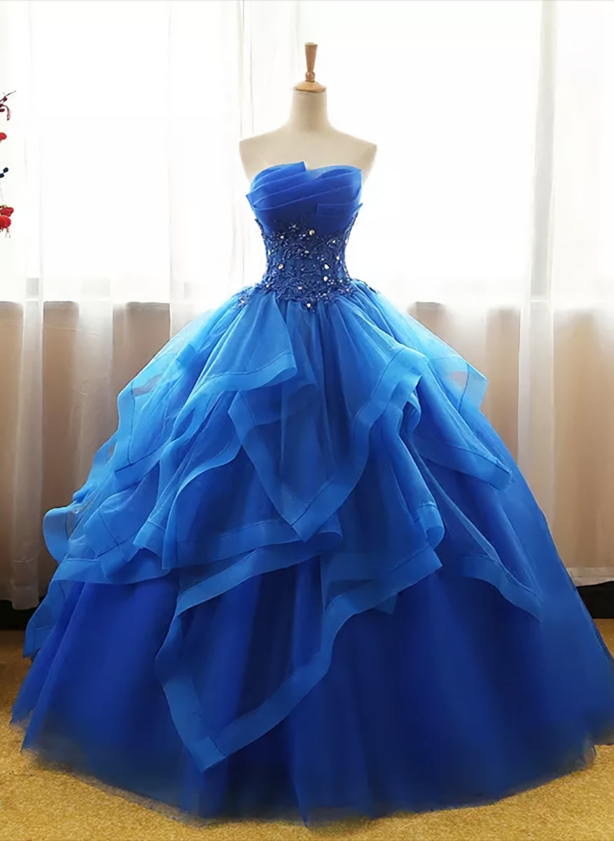 Charming Royal Blue Tulle Corset Prom Gown , Sweet Party Dress Outfits, Prom Dress 2022