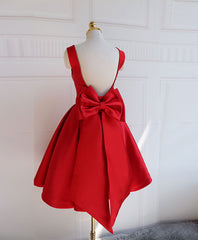 Cute A Line Satin Short Corset Prom Dress With Bow,Evening Dress outfit, Evening Dresses Midi