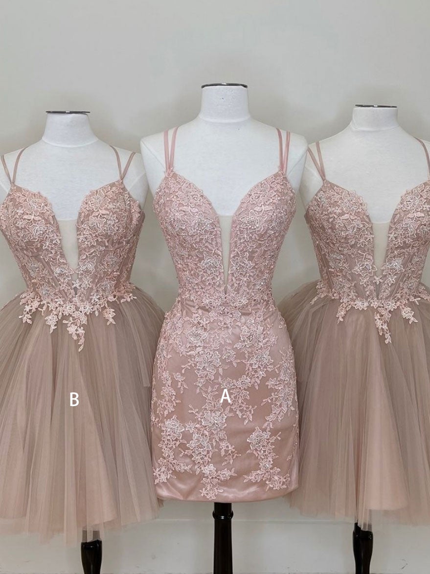 Cute tulle pink lace short Corset Prom dress, cute lace Corset Homecoming dress outfit, Prom Dress Style