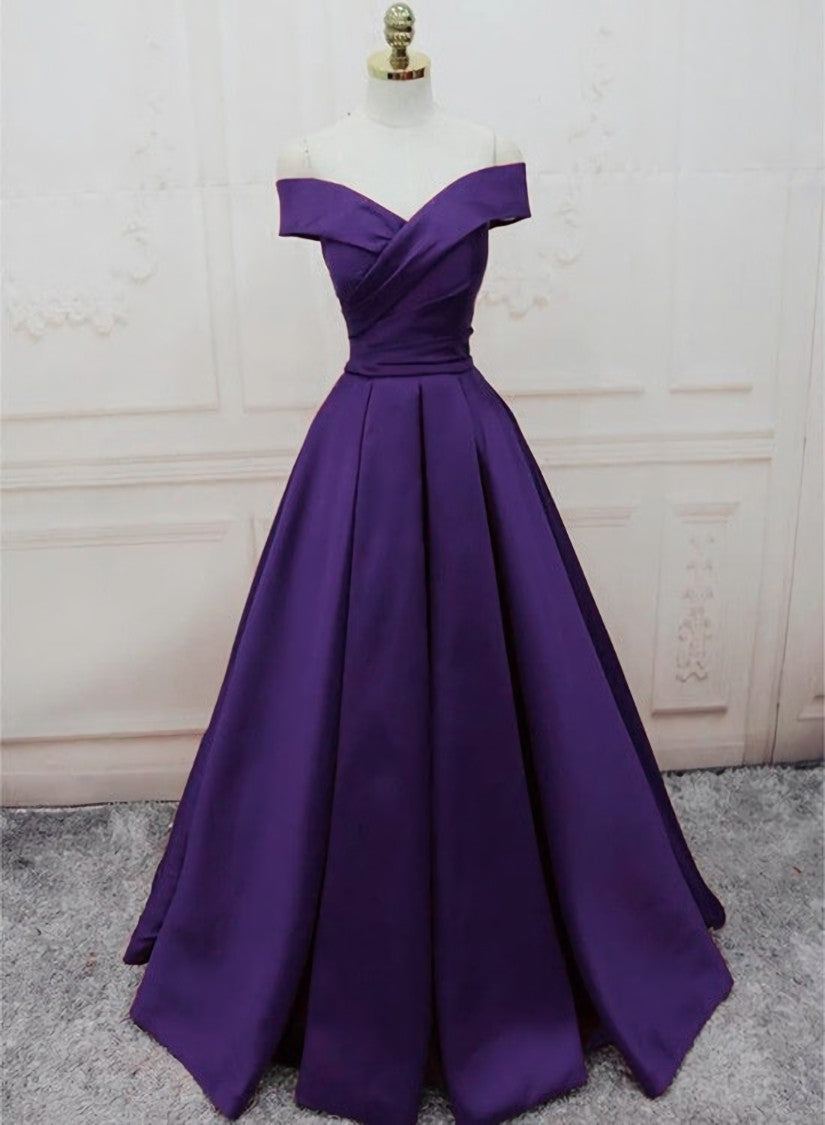 Dark Purple Off Shoulder Satin Long Corset Formal Gown, Corset Prom Dresses outfit, Homecomming Dresses Floral