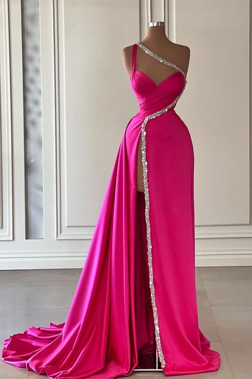 Elegant Long A-line One Shoulder Sweetheart Sleeveless Satin Corset Prom Dress With Slit Gowns, Party Dress Names