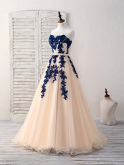 Elegant Sweetheart Tulle Lace Applique Blue Long Corset Prom Dresses outfit, Party Dresses 2034