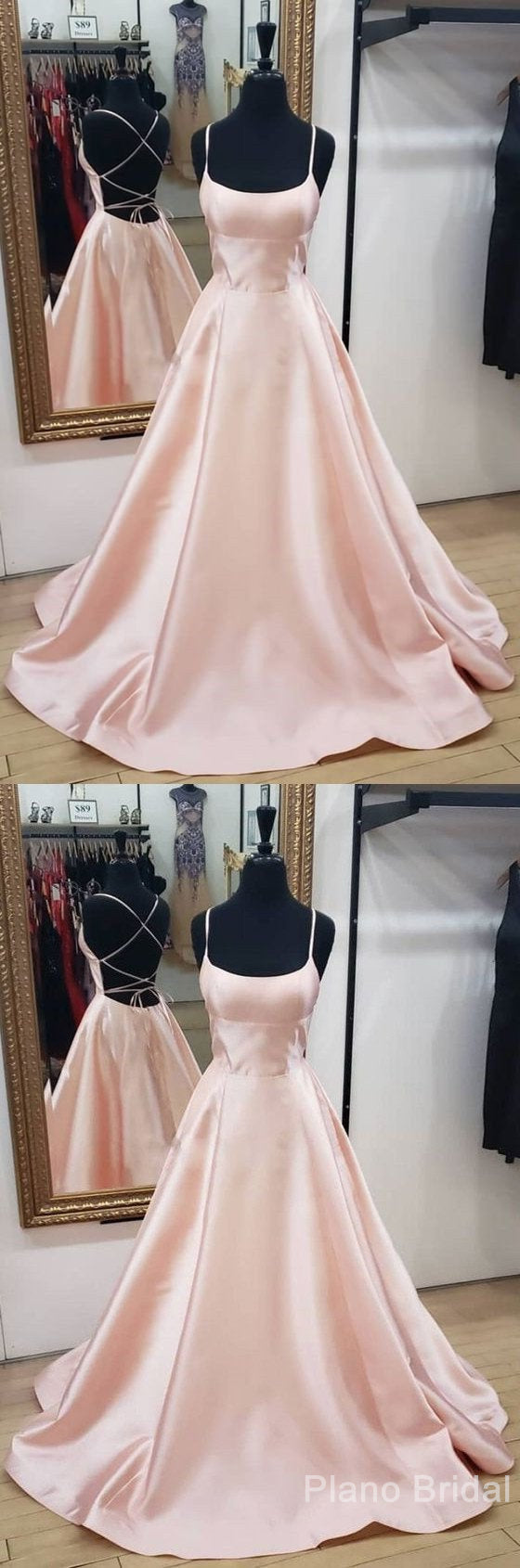 Simple Pink Satin Long Corset Prom Dress, Pink Evening Dress outfit, Prom Dress Black Girl