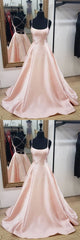 Simple Pink Satin Long Corset Prom Dress, Pink Evening Dress outfit, Prom Dresses Gold