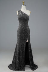Glitter Black Sequins Long Corset Prom Dress with Slit Gowns, Glitter Black Sequins Long Prom Dress with Slit