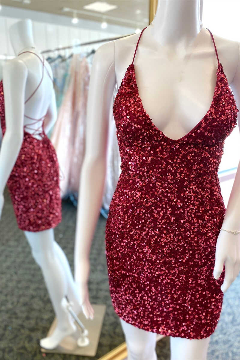 Glitter Red Sequin V Neck Short Corset Homecoming Dresses Corset Prom Dress outfits, Homecoming Dress Boutiques