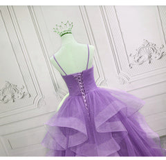 Gorgeous Purple Straps Layers Tulle V-neckline Long Evening Dress, Light Purple Corset Prom Dresses outfit, Prom Dresses 08