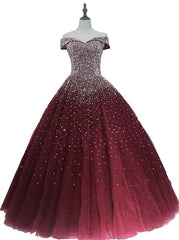 Gorgeous Sparkle Burgundy Off Shoulder Sweet 16 Gown, Burgundy Corset Prom Dress outfits, Formal Dresses Elegant Classy