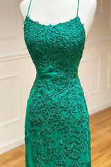 Green Lace Mermaid Backless Spaghetti Straps Corset Prom Dresses, Evening Gown,maxi dresses outfit, Prom Dresses Dresses