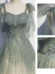 Green tulle sequin beads long Corset Prom dress, green tulle Corset Formal dress outfit, Prom Dresses Designer