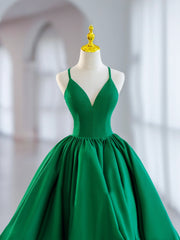 Green V-Neck Satin Short Corset Prom Dress, A-Line Green Evening Dress outfit, Prom Dress Navy