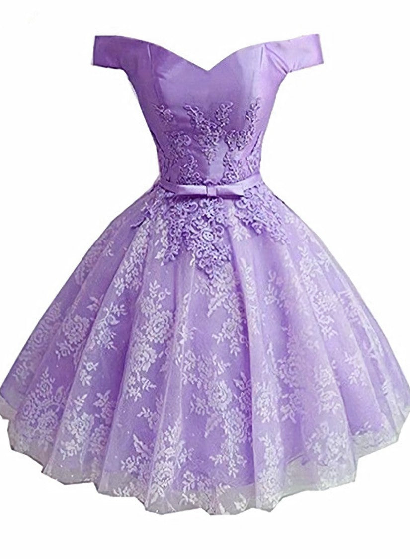 Lavender Lace and Satin Sweetheart Corset Homecoming Dress, Lavender Short Corset Prom Dress outfits, Party Dresses Size 24