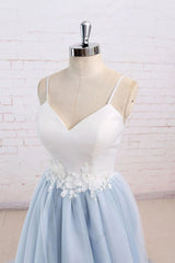 Light Blue Tulle and White Top Long Corset Wedding Party Gowns, Straps Junior Corset Prom Dress outfits, Wedding Dresses Princesses