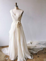 Light champagne chiffon long Corset Prom dress, chiffon evening dress outfit, Prom Dress For Sale