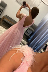 Light Pink V-Neck Backless Tulle Long Corset Prom Dress outfits, Light Pink V-Neck Backless Tulle Long Prom Dress