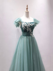 Green Velvet Tulle Tea Length Corset Prom Dress, Cute A-Line Party Dress with Lace Outfits, Prom Dresses Burgundy