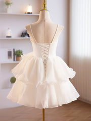 White Tulle Sweetheart Short Corset Prom Dress, White Tulle Straps Party Dress Outfits, Party Dress Man