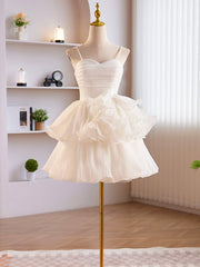White Tulle Sweetheart Short Corset Prom Dress, White Tulle Straps Party Dress Outfits, Party Dress Boots