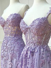 Long Purple Lace Corset Prom Dresses,Unique A Line Corset Formal Evening Dress outfit, Party Dresses Short