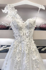 Long White Sweetheart Neck Lace Applique Corset Prom Dress, Evening Dresses outfit, Bridesmaid Dress Ideas