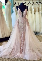 Plunging V-Neck Lace Long Corset Prom Dresses, Pink Evening Dresses outfit, Bridesmaid Dress Strapless