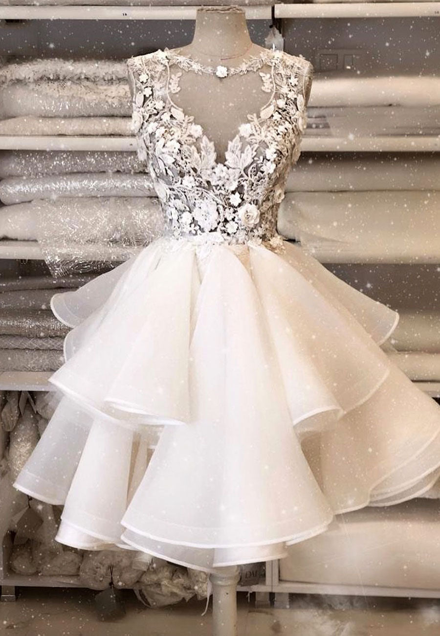 White Lace Short Corset Prom Dresses, A-Line Corset Homecoming Dresses outfit, Party Dress Roman