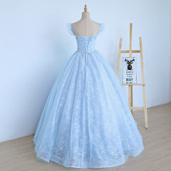 Lovely Light Blue Lace Cap Sleeve Sweet 16 Corset Prom Dress, Evening Dress outfit, Party Dresses Halter Neck