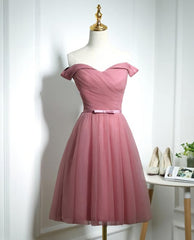 Lovely Pink Off Shoulder Knee Length Party Dress, Pink Corset Prom Dress outfits, Evening Dress For Weddings