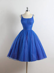 Royal Blue Spaghetti straps Tulle A-line Short Corset Prom Dress outfits, Party Dress Brands