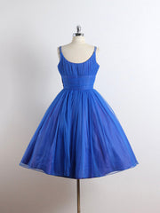 Royal Blue Spaghetti straps Tulle A-line Short Corset Prom Dress outfits, Party Dress Long