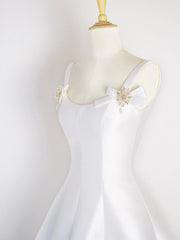White Satin Short Corset Prom Dress, Simple A-Line Evening Party Dress Outfits, Party Dress Nye