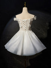 White Flowers Lace Short Corset Prom Dress, Lovely A-Line Evening Party Dress Outfits, Party Dress After Wedding