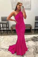 Mermaid Glitter Sexy One-Shoulder Long Corset Prom Dress With Sequins Gowns, Mermaid Glitter Sexy One-Shoulder Long Prom Dress With Sequins