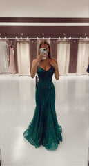 Mermaid V Neck Dark Green Corset Prom Dress Stunning Evening Dress outfit, Formal Dress For Wedding Reception