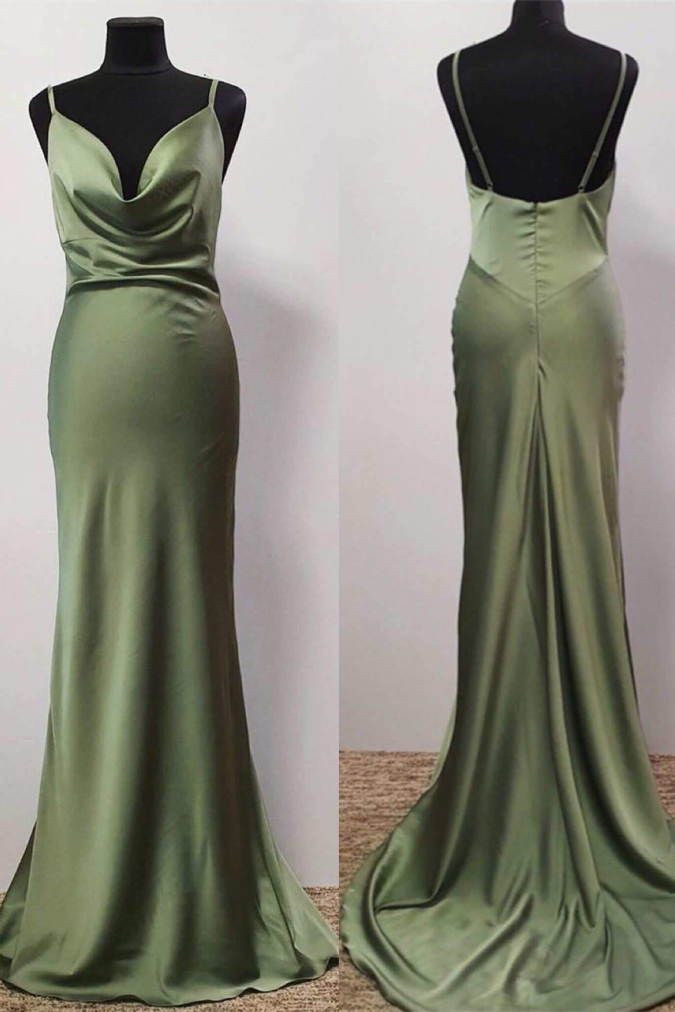 Oliver Green Cowl Neck Trumpet Long Corset Prom Dress,Sheath Gala Dresses outfit, Country Wedding Dress