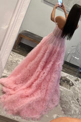 Pink Corset Off the Shoulder Long Corset Prom Dress with Ruffles Gowns, Pink Corset Off the Shoulder Long Prom Dress with Ruffles