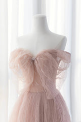 Pink Tulle Long A-Line Corset Prom Dresses, Pink Evening Dresses with Bow outfit, Party Dresses Designer
