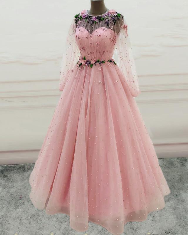 Princess Long Sleeves Corset Prom Dresses Tulle Pearls Quinceanera Dress outfit, Prom Dresses Off Shoulder