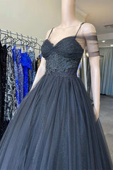 Princess V Neck Black Tulle Cold-Shoulder Long Corset Prom Gown Corset Formal Dresses outfit, Sequin Dress