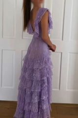 Purple Lace Long Corset Prom Dress Backless Evening Dress Stunning Maxi Dress outfit, Cute Dress Outfit