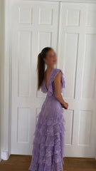 Purple Lace Long Corset Prom Dress Backless Evening Dress Stunning Maxi Dress outfit, Party Fitness