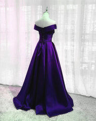 Purple Satin Off Shoulder Long Corset Prom Dress,A-line Simple Women Corset Formal Dresses outfit, Winter Formal