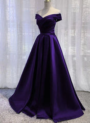 Purple Satin Off Shoulder Long Corset Prom Dress,A-line Simple Women Corset Formal Dresses outfit, Silk Wedding Dress