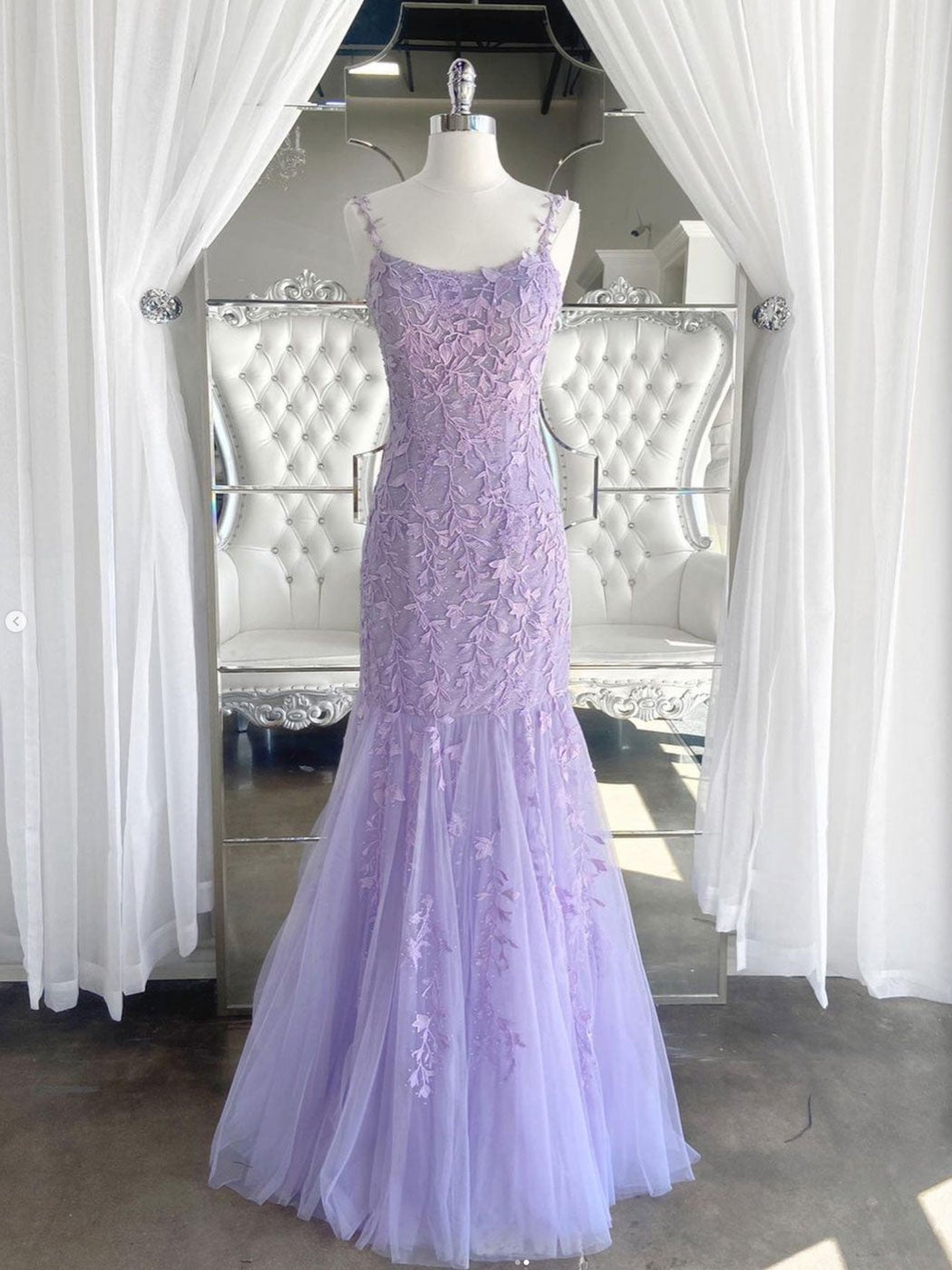 Purple tulle lace mermaid long Corset Prom dress, purple lace evening dress outfit, Prom Dresse Long