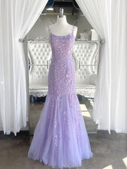 Purple tulle lace mermaid long Corset Prom dress, purple lace evening dress outfit, Prom Dresse Long