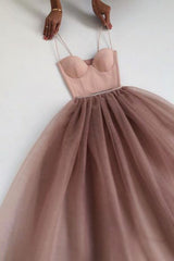 Dusty Rose A-Line Tulle Floor Length Spaghetti Straps Sweetheart Evening Party Dresses Corset Prom Dresses outfit, Bridesmaid Dress Color Scheme