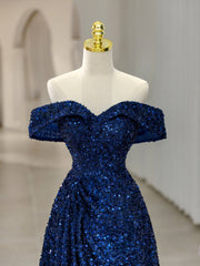 Royal Blue Sequins Long Corset Prom Dress,Off the Shoulder Corset Formal Evening Dresses outfit, Bridesmaid Dress Lavender