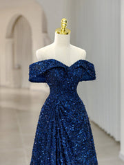 Royal Blue Sequins Long Corset Prom Dress,Off the Shoulder Corset Formal Evening Dresses outfit, Bridesmaid Dressese Lavender